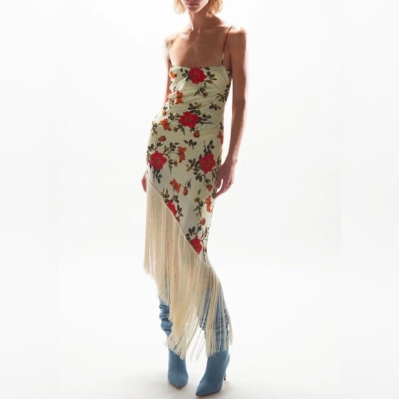 NEW NWT MIRAE Belle Rose Floral Fringe Dress in Ecru color Size 40 M - Picture 3 of 11